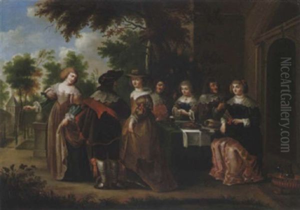 Speisende Gesellschaft Im Freien Oil Painting by Christoffel Jacobsz. Van Der Lamen