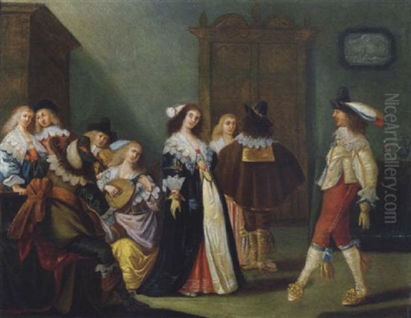 Musizierende Und Tanzende Gesellschaft Oil Painting by Christoffel Jacobsz. Van Der Lamen