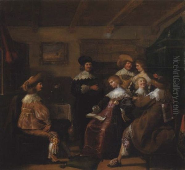 Vornehme Gesellschaft Beim Musizieren Und Zechen Oil Painting by Christoffel Jacobsz. Van Der Lamen