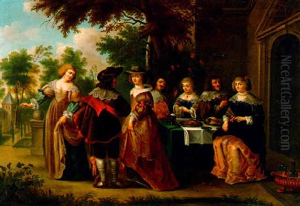 Speisende Gesellschaft Im Freien Oil Painting by Christoffel Jacobsz. Van Der Lamen