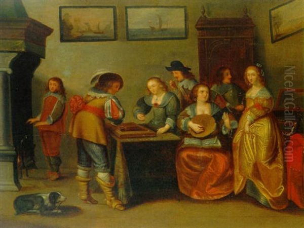 Vornehme Gesellschaft Bei Musizieren Und Wurfelspielen Oil Painting by Christoffel Jacobsz. Van Der Lamen