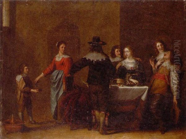 Vornehme Gesellschaft In Hollandischer Stube Oil Painting by Christoffel Jacobsz. Van Der Lamen