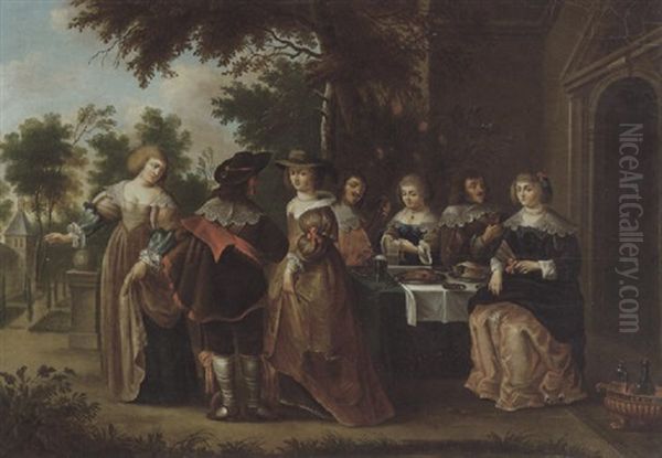 Speisende Gesellschaft Im Freien Oil Painting by Christoffel Jacobsz. Van Der Lamen