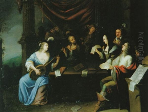 Musizierende Gesellschaft Auf Einer Terrasse Oil Painting by Christoffel Jacobsz. Van Der Lamen