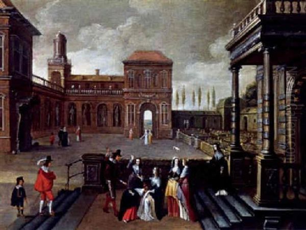 Vornehme Damen Und Herren Beim Gesellschaftsspiel La Main Chaude Oil Painting by Christoffel Jacobsz. Van Der Lamen