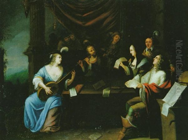 Musizierende Gesellschaft Auf Einer Terrasse Oil Painting by Christoffel Jacobsz. Van Der Lamen