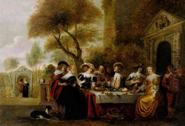 Elegant Company At The Table On A Terrace By A Classical Portico Oil Painting by Christoffel Jacobsz. Van Der Lamen