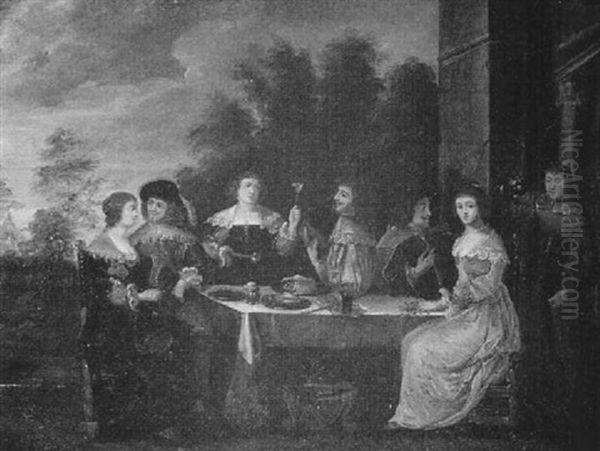 Elegante Gesellschaft Beim Mahl Vor Einem Schlos Im Freien Oil Painting by Christoffel Jacobsz. Van Der Lamen