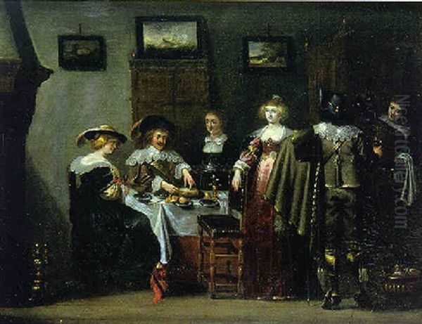 Reunion Galante Dans Un Interieur Oil Painting by Christoffel Jacobsz. Van Der Lamen