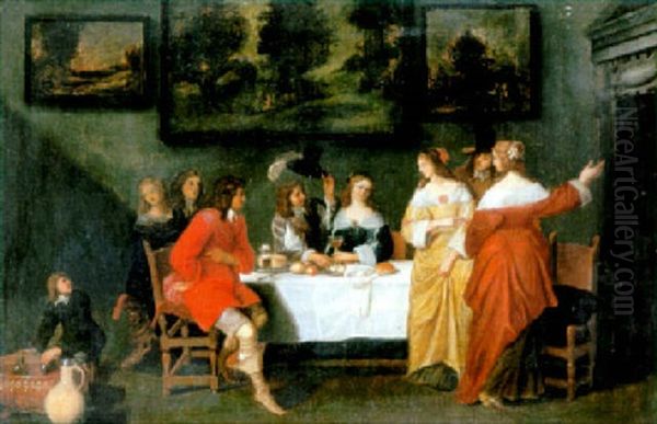 Scene De Banquet Oil Painting by Christoffel Jacobsz. Van Der Lamen