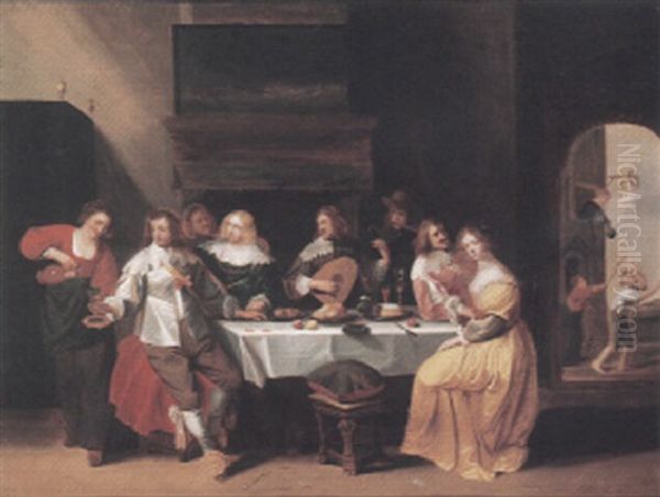 Interior With A Banquet Scene by Christoffel Jacobsz. Van Der Lamen