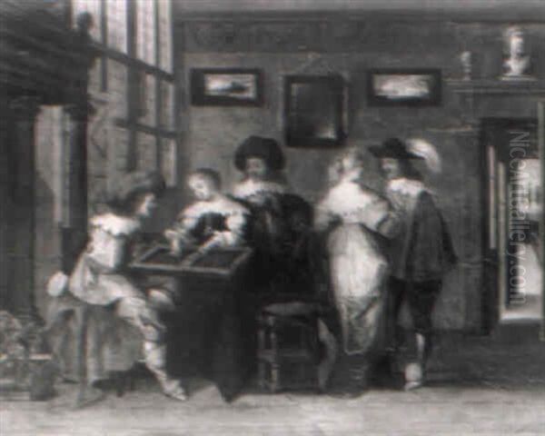 Vornehme Damen Und Herren Beim Brettspiel Oil Painting by Christoffel Jacobsz. Van Der Lamen