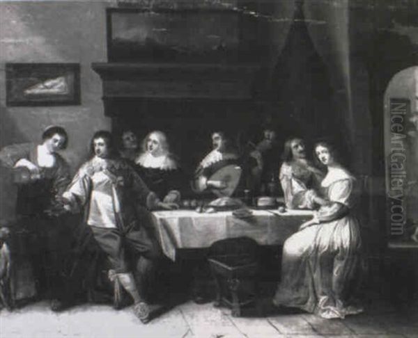 Scene De Banquet Dans Un Interieur Flamand Oil Painting by Christoffel Jacobsz. Van Der Lamen