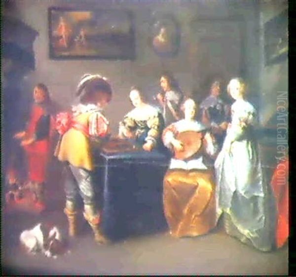 Elegante Gesellschaft Beim Abendlichen Spiel Oil Painting by Christoffel Jacobsz. Van Der Lamen