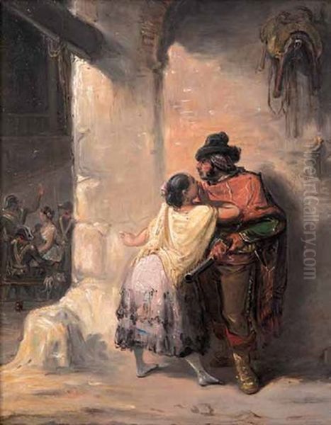 Confidencias Del Bandolero Oil Painting by Francisco Lameyer Y Berenguer