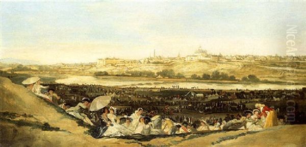 La Pradera Di San Isidro, Madrid Oil Painting by Francisco Lameyer Y Berenguer