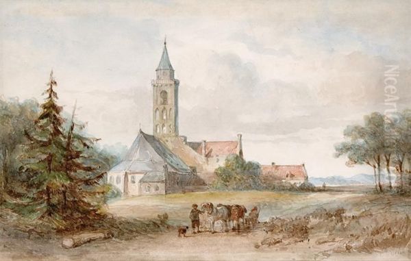 Activity At The Edge Of A Village Oil Painting by Carel Jacobus Behr