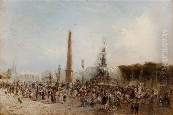 Place De La Concorde Oil Painting by Eugene Louis Lami