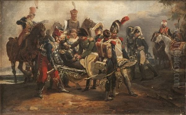 L'entrevue Entre Napoleon 1er Et Le Marechal Lannes Apres La Bataille De Wagram (sketch) Oil Painting by Eugene Louis Lami