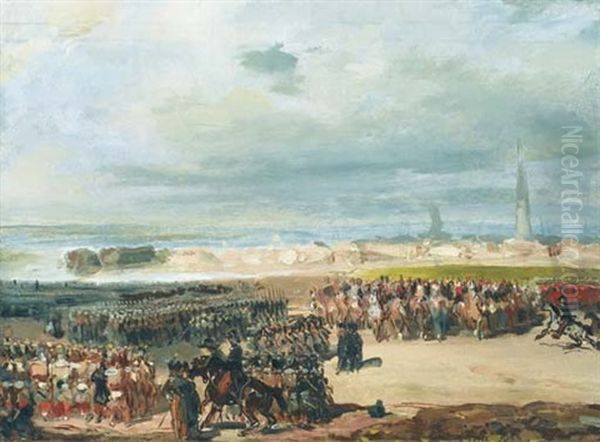 La Garnison Hollandaise Met Bas Les Armes Devant Les Francais Sur Les Glacis De La Citadelle D'anvers, 24 Decembre 1832, Au Fond L'escaut Et La Citadelle D'anvers Oil Painting by Eugene Louis Lami