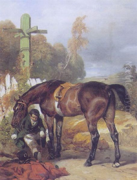 En Rytter, Der Holder Hvil Ved Et Vejkryds Oil Painting by Eugene Louis Lami