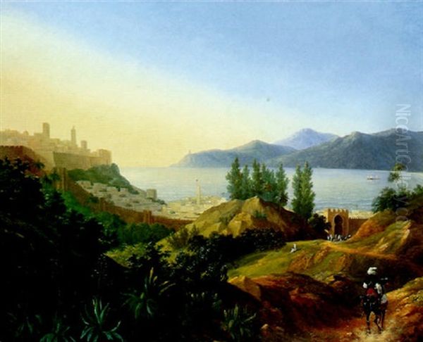 Le Port Et La Rade De Tanger, Afrique Oil Painting by Eugene Louis Lami