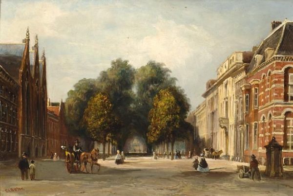 View Of A City Avenue Oil Painting by Carel Jacobus Behr