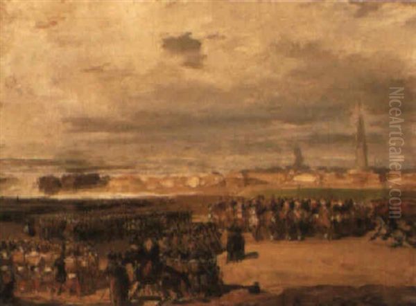 A Review Of Troops On The Coast Oil Painting by Eugene Louis Lami