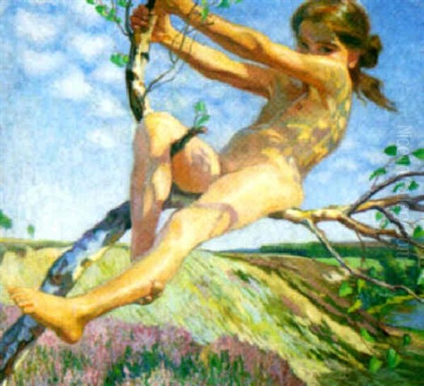 Nude In A Tree Oil Painting by Erich Albert Lamm