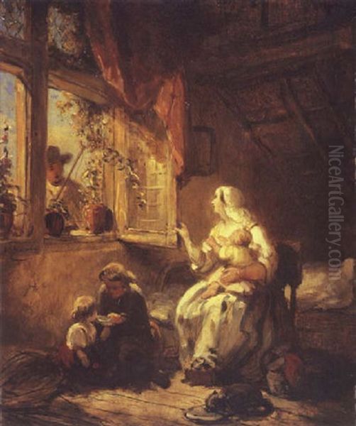 A Cottage Interior Oil Painting by Arie Johannes Lamme