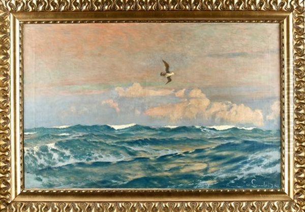 Uber Aufgewuhltem Meer Segelnde Mowe Oil Painting by Otto Laemmerhirt