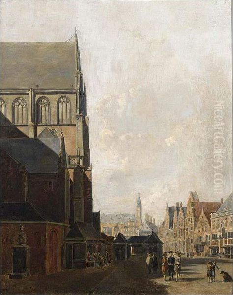 A View Of The St. Bavo, Haarlem Oil Painting by Carel Jacobus Behr