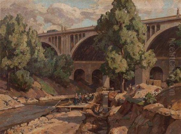 Building The Wall (wisconsin Avenue Bridge) Oil Painting by Wilhelm Albertus Lammers