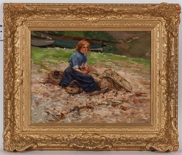 Girl Sitting By A Sea Shore Oil Painting by William Bradley Lamond