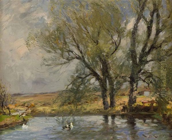 Ducks On A River Bank Oil Painting by William Bradley Lamond