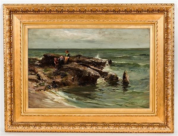 Collecting Mussels Oil Painting by William Bradley Lamond