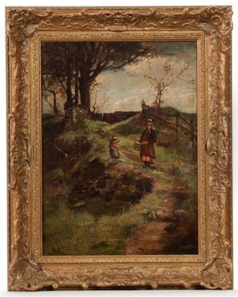 Playing By The Path Oil Painting by William Bradley Lamond