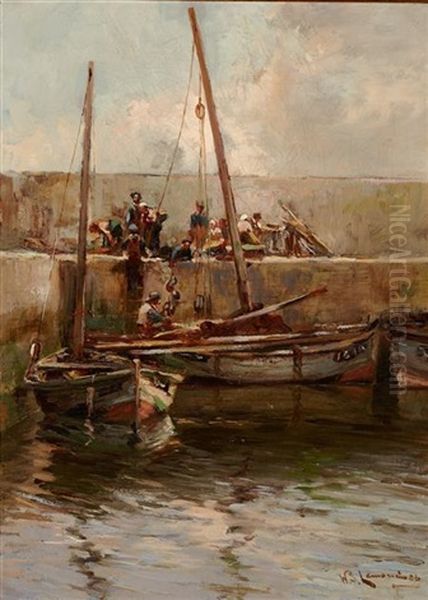 Unloading The Catch Oil Painting by William Bradley Lamond