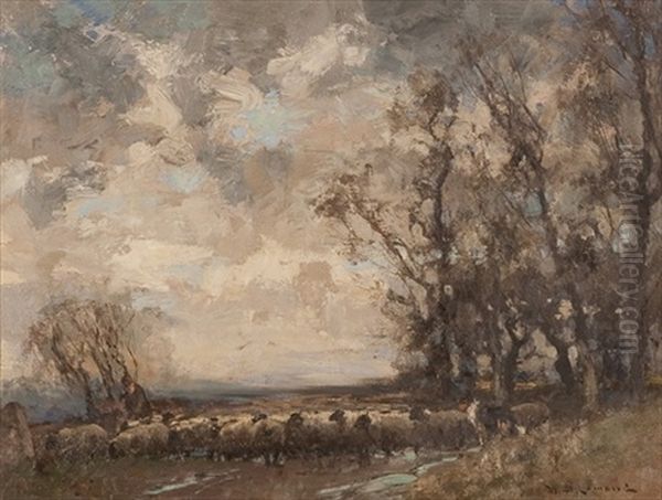 Moving The Flock Oil Painting by William Bradley Lamond