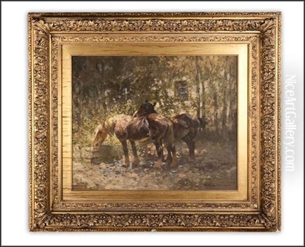 Two Horses In Woodlands Oil Painting by William Bradley Lamond