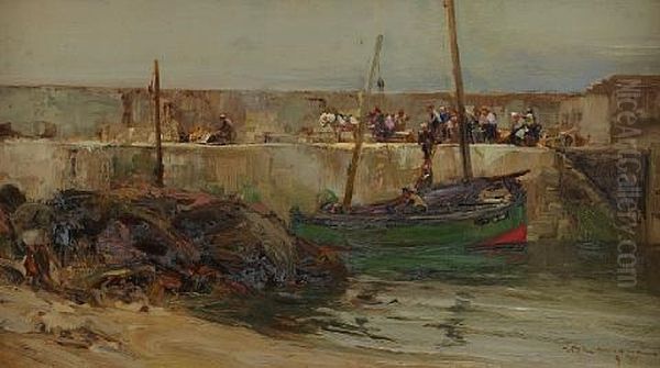 An Angus Harbor Oil Painting by William Bradley Lamond