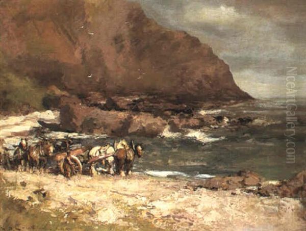 On The Beach, Auchmithie, Forfarshire Oil Painting by William Bradley Lamond