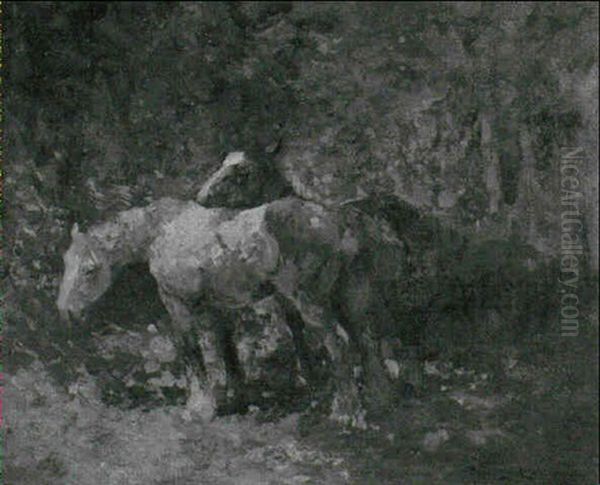 Horses In The Woods Oil Painting by William Bradley Lamond