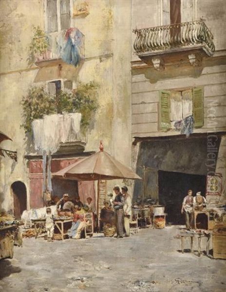 Scene De Marche En Italie Oil Painting by Giuseppe Lamonica