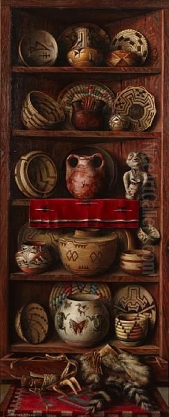 Shelves Of Indian Baskets And Artifacts Oil Painting by Frederick John Behre