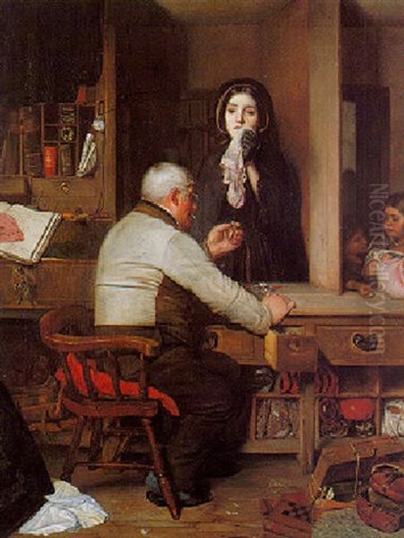 Hard Times (at The Pawnbroker's) Oil Painting by Thomas Reynolds Lamont