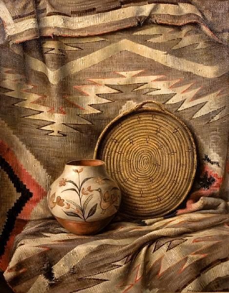 Still Life With Tray And Navajo Blanket Oil Painting by Frederick John Behre