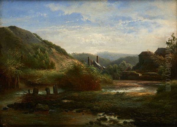 Le Cours D'eau Oil Painting by Jean Pierre Francois Lamoriniere