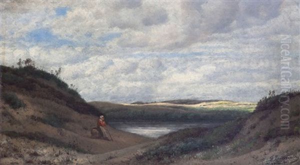 Vue De La Fagne Animee D'une Paysanne Reveuse Au Bord De L'eau by Jean Pierre Francois Lamoriniere