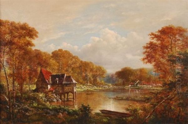 Maison Le Long D'un Etang Oil Painting by Jean Pierre Francois Lamoriniere